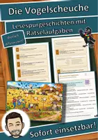 Vorschau - Arbeitsblätter - Die Vogelscheuche – Lesespurgeschichte mit Rätselaufgaben (Klasse 3) - Deckblatt