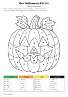 Vorschau - Arbeitsblätter - Halloween: Rechnen und Ausmalen für die Grundschule - Seite 1