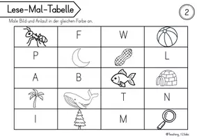 Vorschau - Arbeitsblätter - Lesen und Malen - 3 Level Lese-Mal-Tabellen - Seite 1