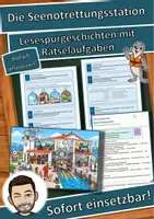 Vorschau - Mal- und Bastelvorlagen - Die Seenotrettungsstation – Lesespurgeschichte mit Rätselaufgaben (Klasse 4) - Deckblatt