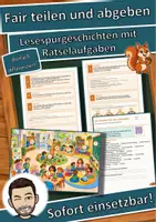 Vorschau - Stationenlernen - Fair teilen und abgeben – Lesespurgeschichte mit Rätselaufgaben (Klasse 1) - Deckblatt