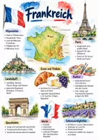 Vorschau - Arbeitsblätter - Lernposter + AB mit Fragen zum Thema "Frankreich" + Lösungsblatt + Infografik - Deckblatt