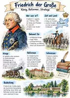 Vorschau - Arbeitsblätter - Lernposter + AB mit Fragen zum Thema "Friedrich der Große" + Lösungsblatt + Infografik - Deckblatt