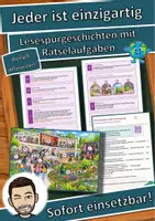 Vorschau - Mal- und Bastelvorlagen - Jeder ist einzigartig – Lesespurgeschichte mit Rätselaufgaben (Klasse 6) - Deckblatt