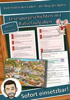 Vorschau - Mal- und Bastelvorlagen - Vom Feld in den Laden – der Weg des Apfels – Lesespurgeschichte mit Rätselaufgaben (Klasse 5) - Deckblatt