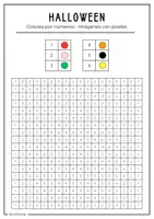 Vista previa - Manualidades / Dibujos para colorear - Halloween: Colorear por números del 1 al 6 | 5 dibujos de píxeles - página 1