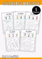 Aperçu - Feuilles d'exercices - Halloween - 5 coloriages magiques à imprimer - Page de couverture