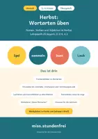 Vorschau - Arbeitsblätter - Wortarten Deutsch Klasse 3/4: Herbst-Übungsheft mit Lerntheke und Kontrollblättern - Deckblatt