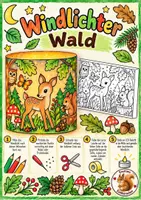 Vorschau - Mal- und Bastelvorlagen - Windlichter basteln Herbst Wald Waldtiere Klasse 1-4 Kunst Vertretungsstunde - Deckblatt