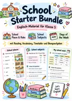 Vorschau - Arbeitsblätter - Englisch Klasse 5: School Starter Bundle | School Subjects, Days of the Week & School Rules | Wortschatz, Reading & Übungen - Deckblatt
