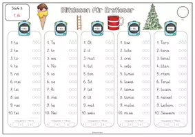 Vorschau - Arbeitsblätter - Blitzlesen Erstleser 5. Stufe T und Ei (M,A,E,I,O,U,L,S,N,R,W) - Seite 2
