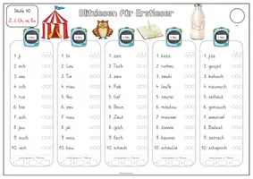 Vorschau - Arbeitsblätter - Blitzlesen Erstleser 10. Stufe Z, J, Ch, ie, Eu: (M,A,E,I,O,U,L,S,N,R,W, T, Ei, D, H, Sch, K, B, G, P) - Seite 2
