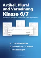Vorschau - Arbeitsblätter - Artikel, Plural und Verneinung Französisch 1. Lernjahr Klasse 6/7 | le la les, un une des, au du, ne … pas mit Lösungen - Deckblatt