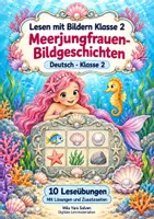 Vorschau - Arbeitsblätter - Lesen mit Bildern Klasse 2 – Meerjungfrauen-Bildgeschichten | Deutsch Klasse 2 | 10 Leseübungen als PDF - Deckblatt