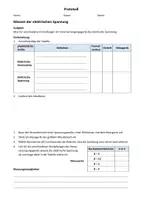 Vorschau - Arbeitsblätter - Protokoll Messen der Spannung Elektrizität Strom Experiment - Deckblatt