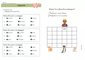 Vorschau - Arbeitsblätter - Labyrinth auf dem Bauernhof - Wortarten unterscheiden - Seite 2