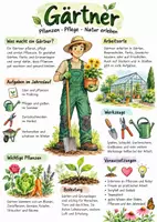 Vorschau - Arbeitsblätter - Lernposter + AB mit Fragen zum Thema "Gärtner" + Lösungsblatt + Mindmap + Infografik - Deckblatt