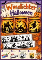 Vorschau - Mal- und Bastelvorlagen - Windlichter basteln Halloween Klasse 1-4 Kunst Vertretungsstunde - Deckblatt
