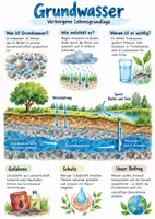 Vorschau - Arbeitsblätter - Lernposter + AB mit Fragen zum Thema "Grundwasser" + Lösungsblatt + Infografik - Deckblatt