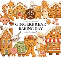 Vorschau - selbst erstellte Cliparts/Grafiken - Lebkuchen Backstube Clipart, Weihnachtsbäckerei Aquarell PNG, Süße Lebkuchenmänner, Plätzchen und Lebkuchenhaus, Küche Clipart - Deckblatt
