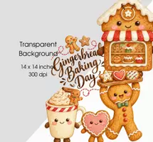 Vorschau - selbst erstellte Cliparts/Grafiken - Lebkuchen Backstube Clipart, Weihnachtsbäckerei Aquarell PNG, Süße Lebkuchenmänner, Plätzchen und Lebkuchenhaus, Küche Clipart - Seite 3