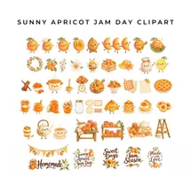 Vorschau - selbst erstellte Cliparts/Grafiken - Sonnige Aprikosenzeit Clipart, Aprikosen Aquarell, Süße Marmeladengläser und Aprikosenkuchen, Selbstgemachte Marmelade, Sommerküche Clipart - Seite 1