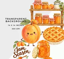 Vorschau - selbst erstellte Cliparts/Grafiken - Sonnige Aprikosenzeit Clipart, Aprikosen Aquarell, Süße Marmeladengläser und Aprikosenkuchen, Selbstgemachte Marmelade, Sommerküche Clipart - Seite 2