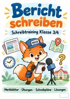 Vorschau - Arbeitsblätter - Bericht schreiben Klasse 3/4 | Schreibtraining mit W-Fragen, Schreibplan, Differenzierung & Lösungen - Deckblatt