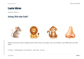 Vorschau - Arbeitsblätter - Anlaut, Inlaut, Auslaut | Laute hören Vorschule & Klasse 1 | Hörübung - Seite 1
