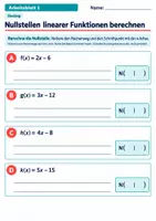 Vorschau - Arbeitsblätter - Nullstellen linearer Funktionen berechnen - Seite 1