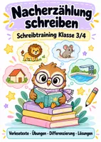 Vorschau - Arbeitsblätter - Nacherzählung schreiben Klasse 3/4 | Schreibtraining mit Vorlesetexten, Stichwortzettel, Differenzierung & Lösungen - Deckblatt