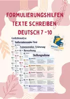 Vorschau - Arbeitsblätter - Formulierungshilfen: Gedichtanaylse, Kurzgeschichte, Inhaltsangabe, Bericht, Tagebucheintrag, Personenbeschreibeibung uvm. - Deckblatt