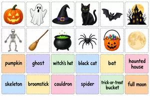 Vorschau - Spiele - Englisch Halloween Memory Wort-Bild-Zuordnung - Deckblatt