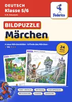Vorschau - Arbeitsblätter - Märchen Puzzle | Märchen erfinden und schreiben | 4 Bildpuzzles, 3 Stufen | LRS | Klasse 5–6 - Deckblatt