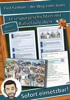Vorschau - Mal- und Bastelvorlagen - Fast Fashion – der Weg einer Jeans – Lesespurgeschichte mit Rätselaufgaben (Klasse 8) - Deckblatt
