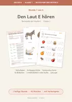 Vorschau - Stundenentwürfe - Anlaut E hören | Buchstabe E einführen | Stunde 1 von 6 mit Verlaufsplan und Bildkarten | Klasse 1-2 | fertige Deutschstunde - Deckblatt