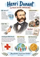 Vorschau - Arbeitsblätter - Lernposter + AB mit Fragen zum Thema "Henri Dunant" + Lösungsblatt + Infografik - Deckblatt