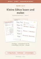 Vorschau - Stundenentwürfe - Erste Sätze lesen | Kleine Lesesätze mit E | Stunde 5 von 6 mit Lesemalblättern | Klasse 1-2 | fertige Deutschstunde - Deckblatt