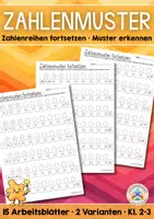 Vorschau - Arbeitsblätter - Zahlenmuster | Zahlenreihen fortsetzen (Klasse 2-3) - Deckblatt