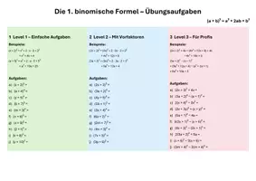 Vorschau - Stundenentwürfe - Die 1.binomische Formel Übungsaufgabe - Seite 1