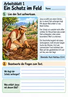 Vorschau - Arbeitsblätter - Jesus erzählt vom Schatz im Feld | Religion Klasse 4 Arbeitsblätter | Evangelische Religionslehre | 10 Arbeitsblätter als PDF - Seite 1