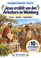 Vorschau - Arbeitsblätter - Jesus erzählt von den Arbeitern im Weinberg | Religion Klasse 4 Arbeitsblätter | Evangelische Religionslehre | 10 Arbeitsblätter als PDF - Deckblatt