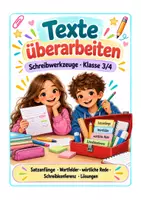 Vorschau - Arbeitsblätter - Texte überarbeiten Klasse 3/4 | Schreibwerkzeuge: Satzanfänge, Wortfelder, Adjektive, wörtliche Rede, Schreibkonferenz & Lösungen - Seite 1