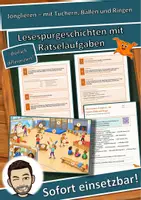 Vorschau - Arbeitsblätter - Jonglieren – mit Tüchern, Bällen und Ringen – Lesespurgeschichte mit Rätselaufgaben (Klasse 3) - Deckblatt