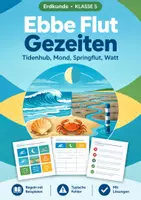 Vorschau - Arbeitsblätter - Ebbe Flut Gezeiten, Merkblatt, Klasse 5 - Deckblatt