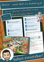 Vorschau - Arbeitsblätter - Milch – vom Hof ins Kühlregal – Lesespurgeschichte mit Rätselaufgaben (Klasse 6) - Deckblatt