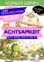 Vorschau - Arbeitsblätter - Achtsamkeit Lesetext mit Fragen Klasse 5 6 7 | 3 Kurzgeschichten zu Sinnesübung, Ablenkung & Gedankenkarussell | Soziales Lernen für mehr Ruhe im Unterricht - Deckblatt