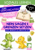 Vorschau - Arbeitsblätter - Grenzen setzen & Nein sagen Lesetext mit Fragen Klasse 5 6 7 | 3 Kurzgeschichten zu Selbstbehauptung, Fotos im Klassenchat & Freundschaft | Klassenlehrerstunde zur Prävention - Deckblatt