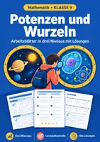 Vorschau - Arbeitsblätter - Potenzen und Wurzeln Klasse 9 – 3 Niveaus - Deckblatt