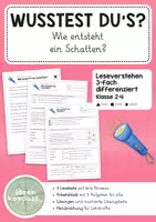 Vorschau - Arbeitsblätter - Sachtext Schatten - Leseverstehen 3-fach differenziert - Deckblatt